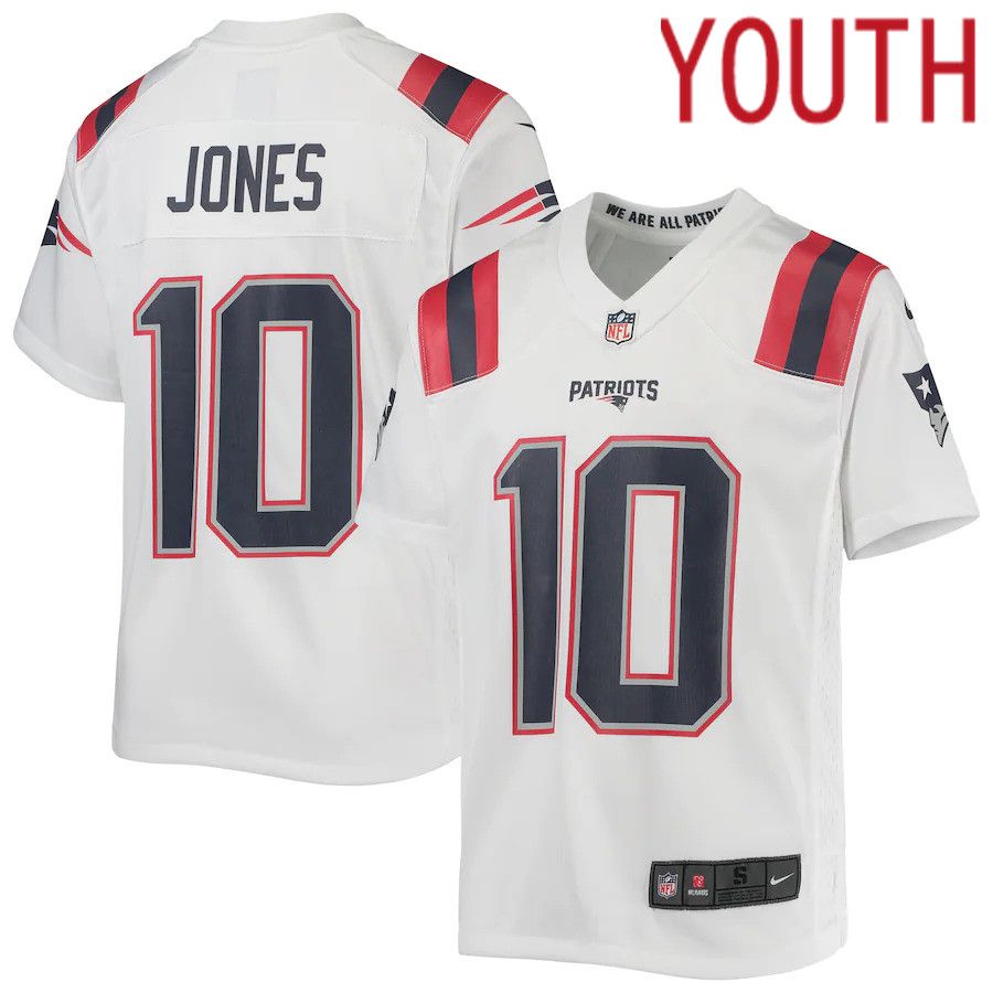 Youth New England Patriots 10 Mac Jones Nike White Game NFL Jersey